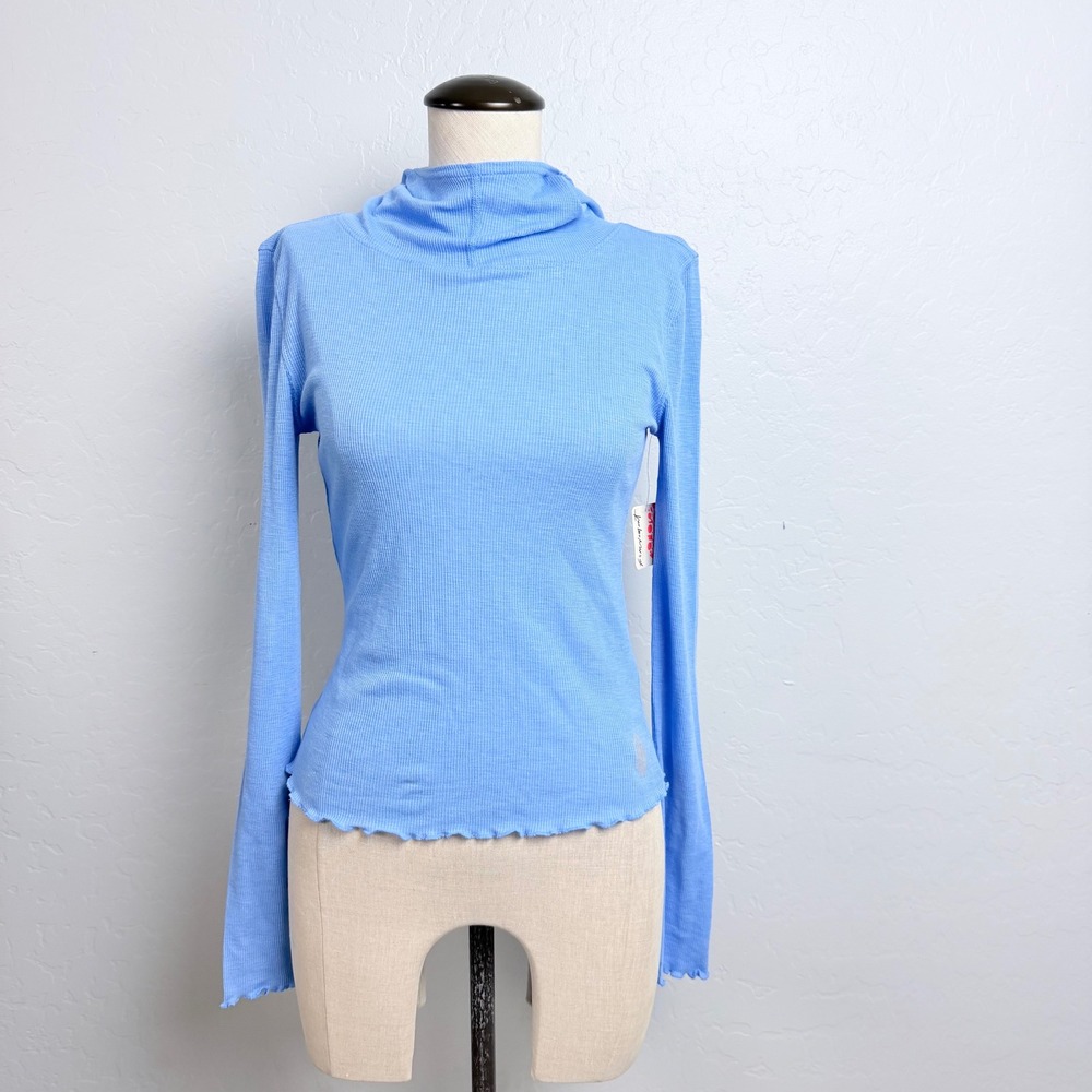 FP Movement Free People Riviera Blue Hooded Ribbed Long Sleeve Top OB2360211 S